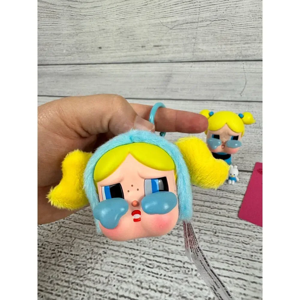 Popmart Cry Baby x Powerpuff Girls Bubbles Figurine And Plush Keychain Set